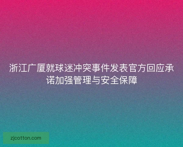 浙江广厦就球迷冲突事件发表官方回应承诺加强管理与安全保障