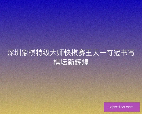 深圳象棋特级大师快棋赛王天一夺冠书写棋坛新辉煌